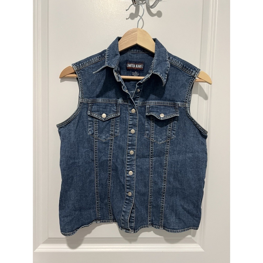 Vintage Limited Jeans Denim USA Sleeveless Button Up Top Women's Size Medium‎